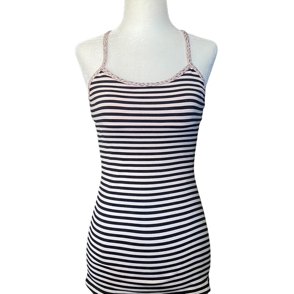 Lululemon Light Pink & Black Striped Racerback Tank Top w/ Built in Bra 4 - Picture 2 of 15